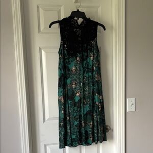 Maeve Black and Green Sleeveless Midi Dress